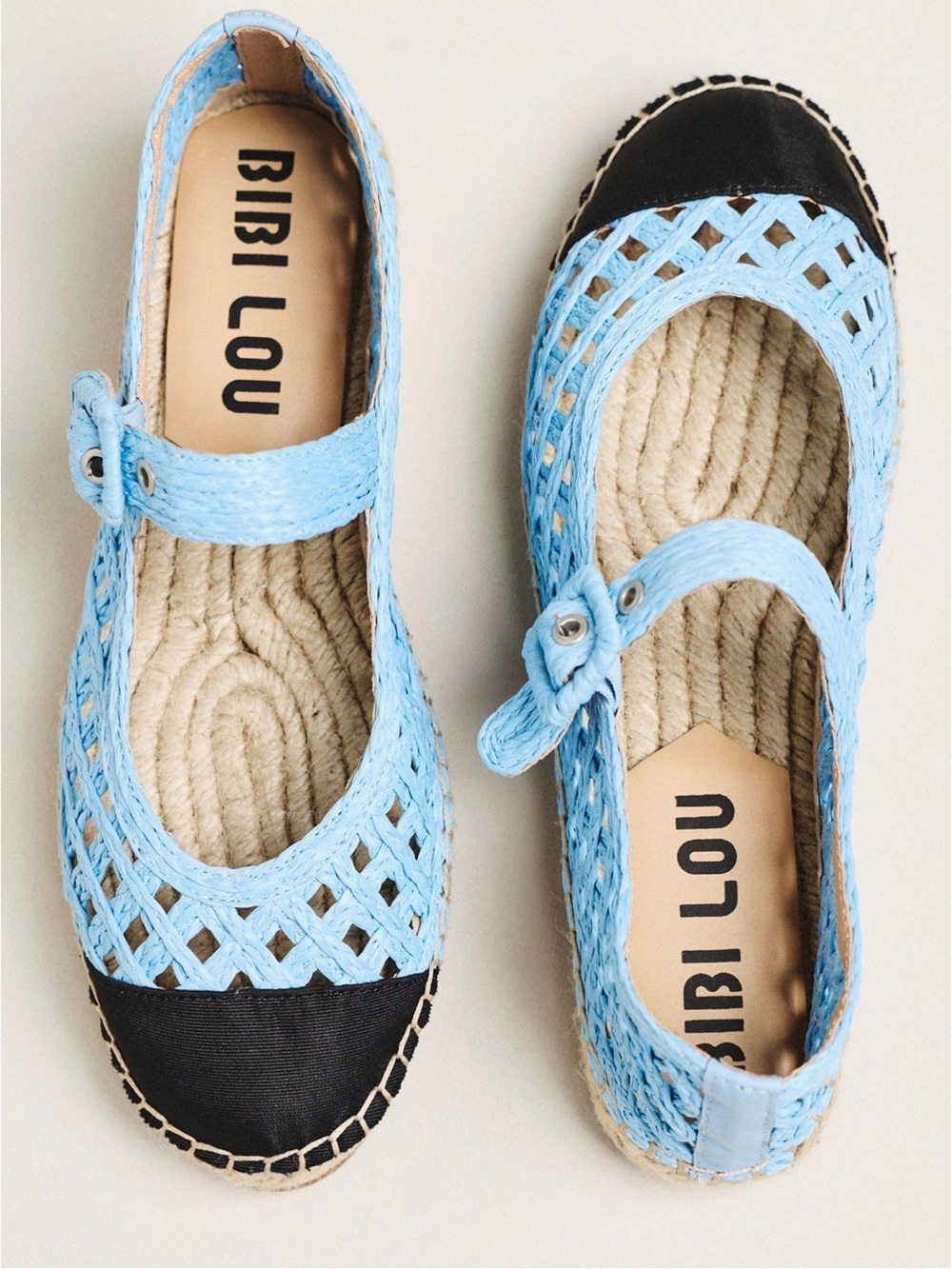 NEW Bib Lou  Anthropologie Raffia Mary Jane Flats Blue 39 8.5